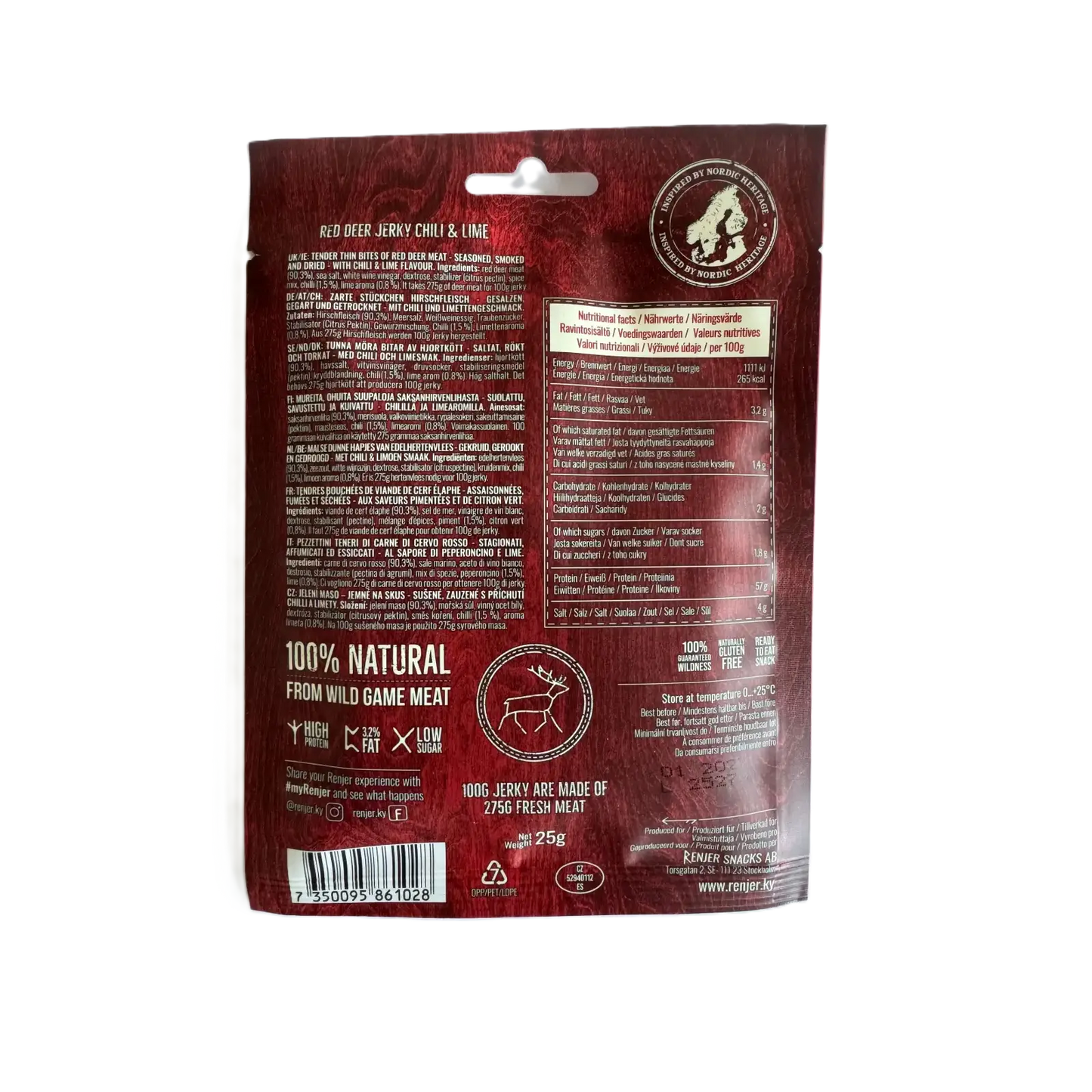 RENJER Jerky Jeleń z chili i limonką 25 g