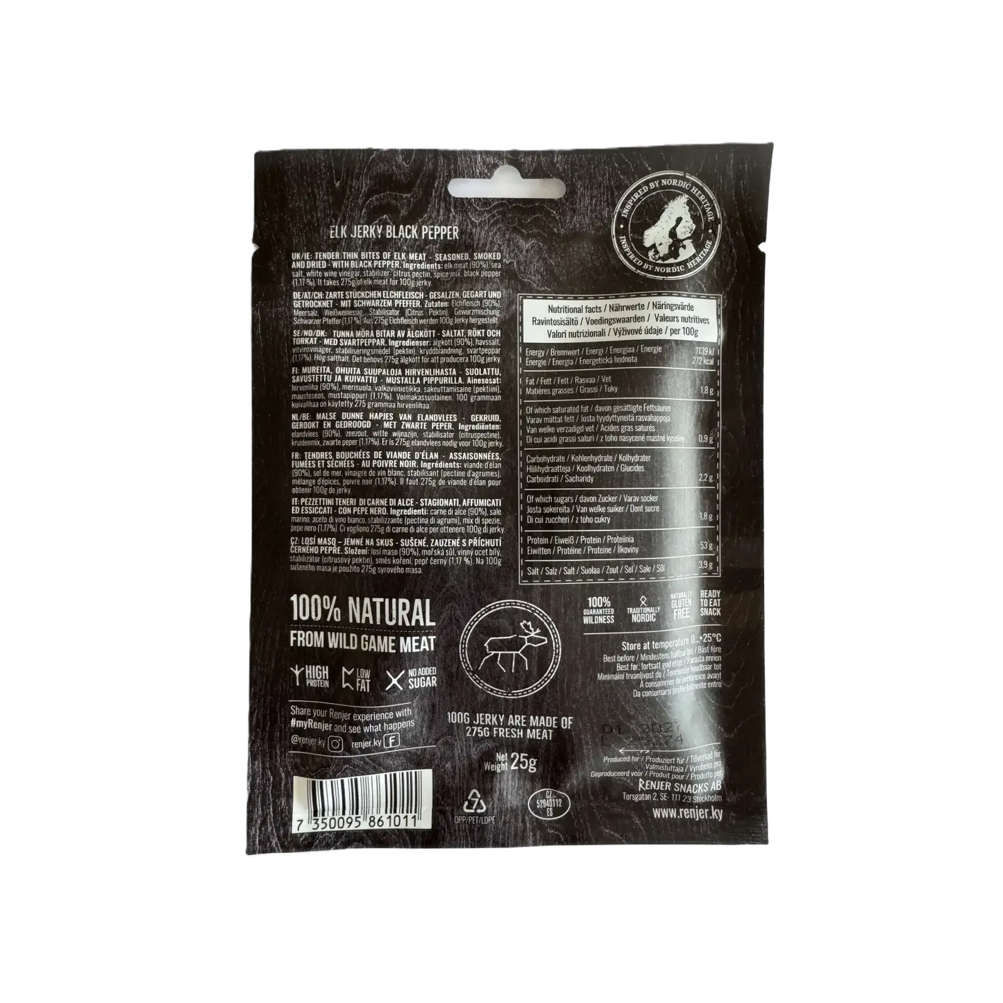 RENJER Elk Jerky Black Pepper 25g