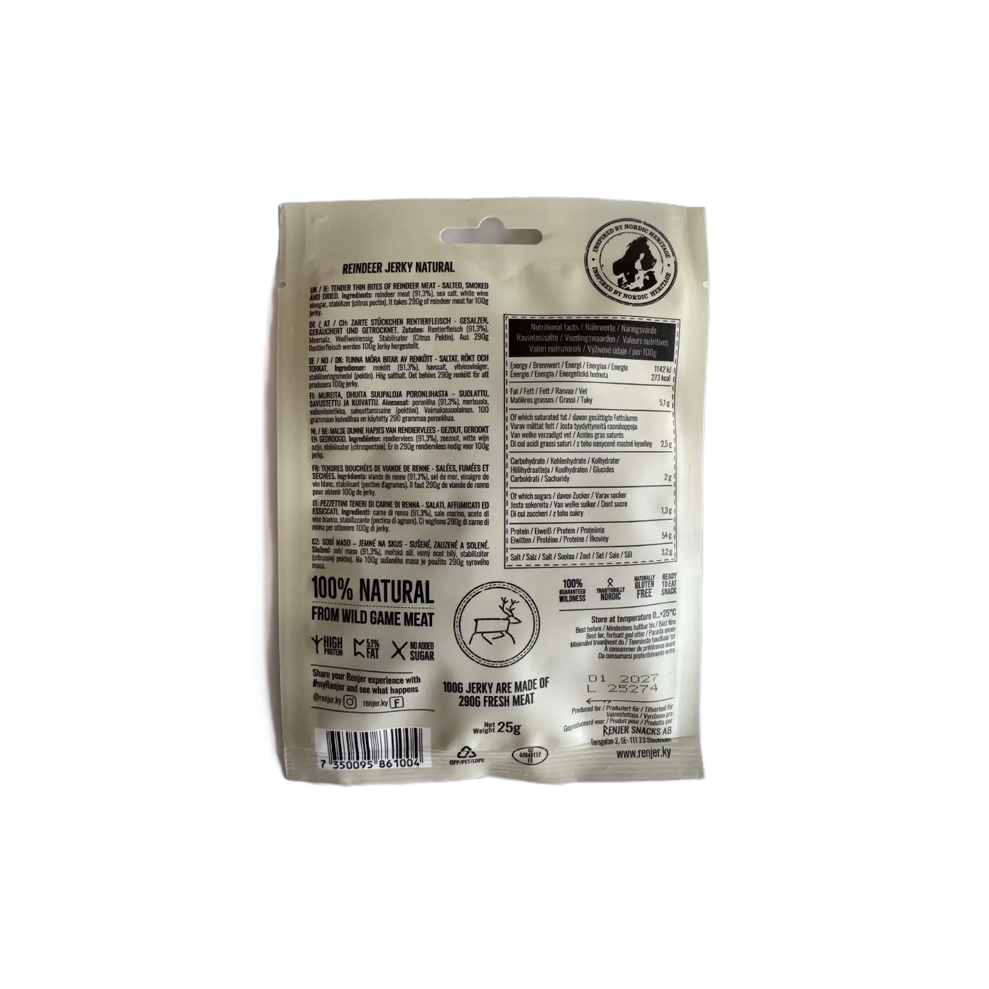 RENJER Reindeer Jerky Sea Salt 25g