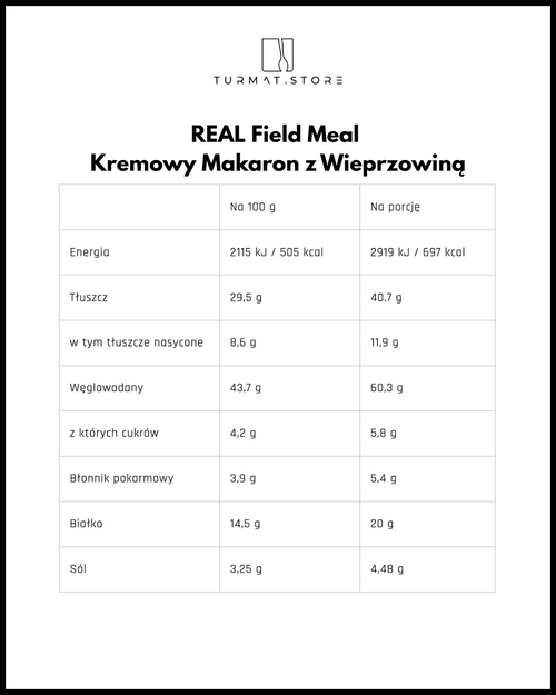 REAL Field Meal Kremowy Makaron z Wieprzowiną – polska wersja
