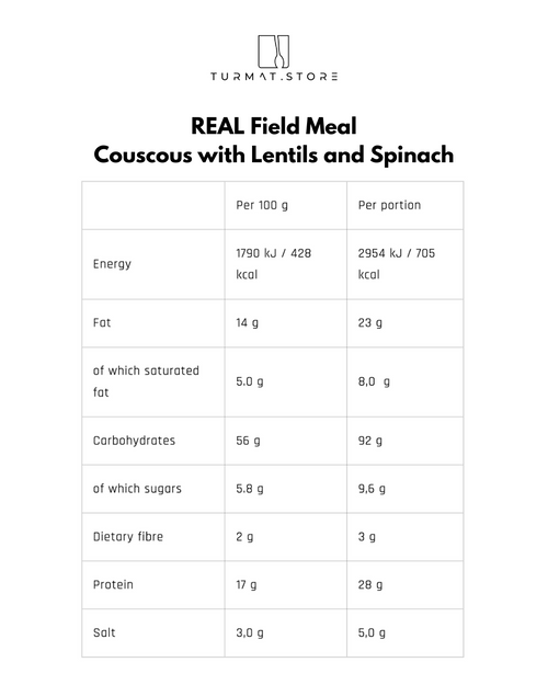 REAL Field Meal Couscous with Lentils and Spinach – English version