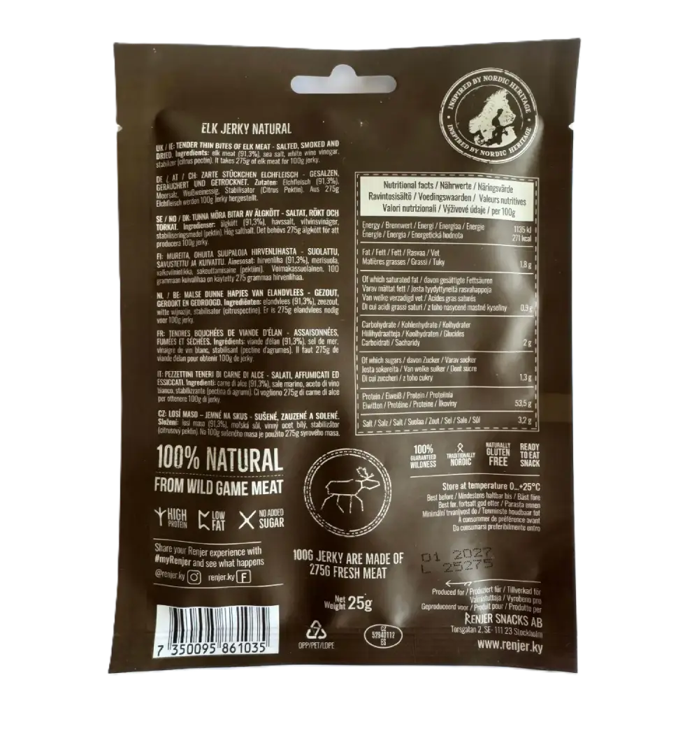 RENJER losí jerky – mořská sůl 25 g