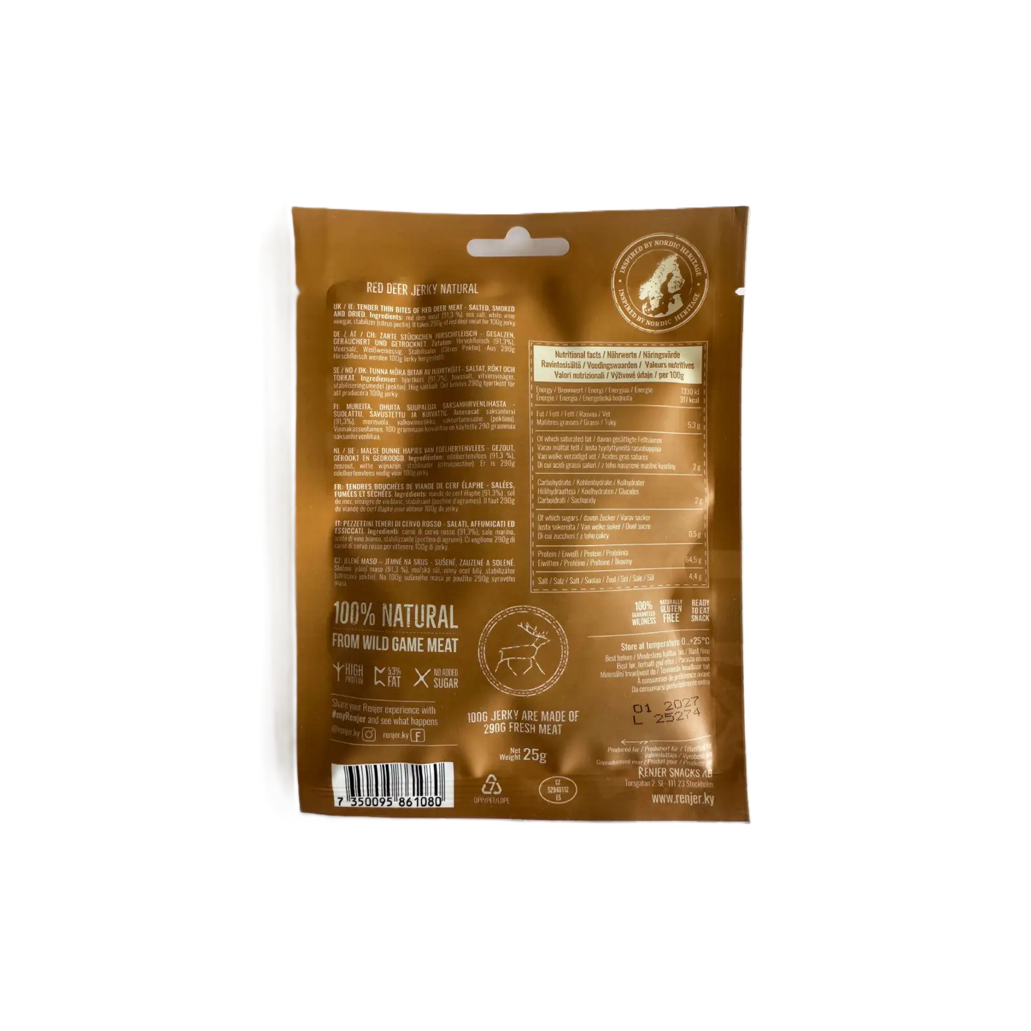 RENJER jelení jerky – mořská sůl 25 g