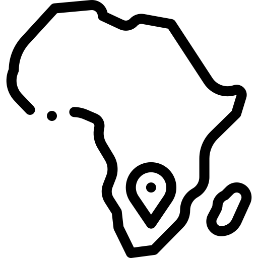 Outline of Africa with a map marker icon on a white background